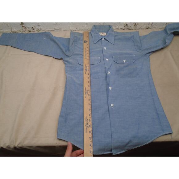 vintage KING KOLE work shirt CHAMBRAY lightweight denim L blue WESTERN cowboy - Picture 8 of 12